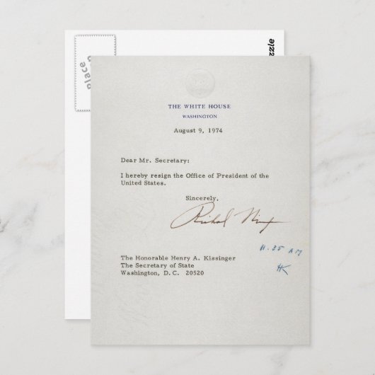 Ontslagbrief van Richard M. Nixon van 1974 Briefkaart (Voorkant / Achterkant)