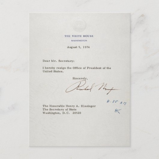 Ontslagbrief van Richard M. Nixon van 1974 Briefkaart (Voorkant)