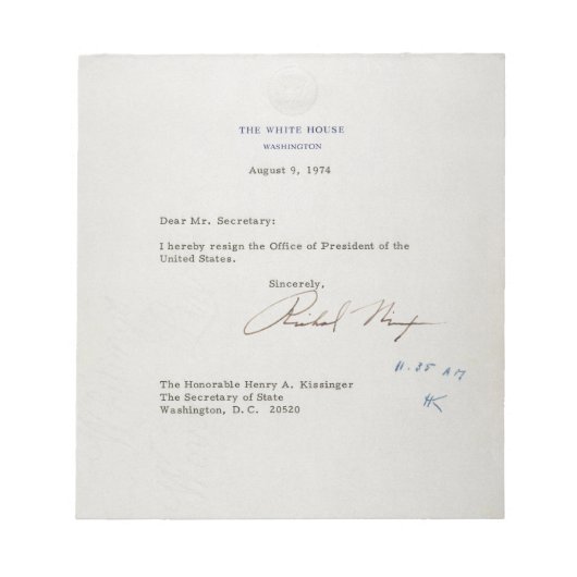 Ontslagbrief van Richard M. Nixon van 1974 Notitieblok (Voorkant)