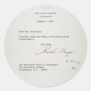 Ontslagbrief van Richard M. Nixon van 1974 Ronde Sticker