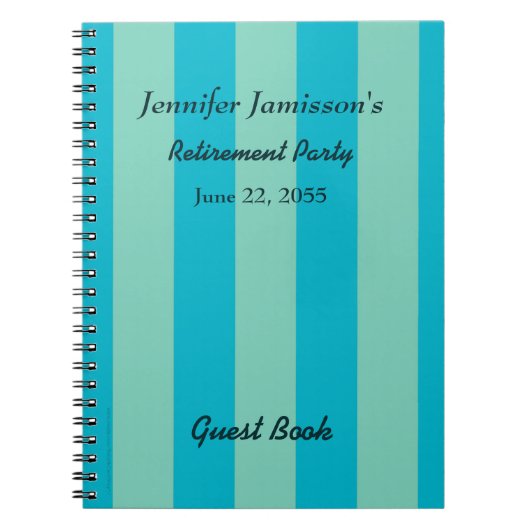 Ontslagpartij gastboek blauw/groene streep notitieboek (Voorkant)