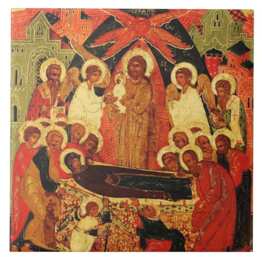 Ontslapen van de Moeder Gods orthodoxe icoon Tegeltje (Voorkant)