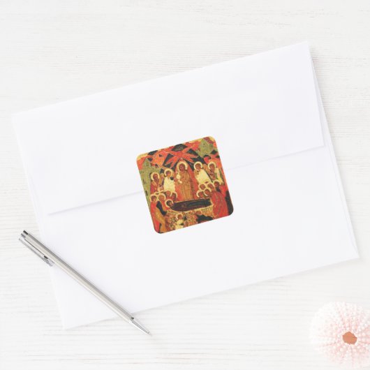 Ontslapen van de Moeder Gods orthodoxe icoon Vierkante Sticker (Envelop)