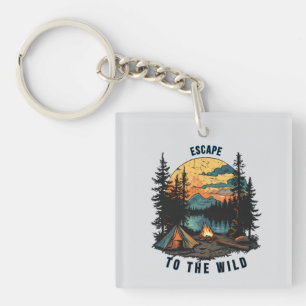 Ontsnap naar de Wilde Vintage Camping Zonsondergan Sleutelhanger