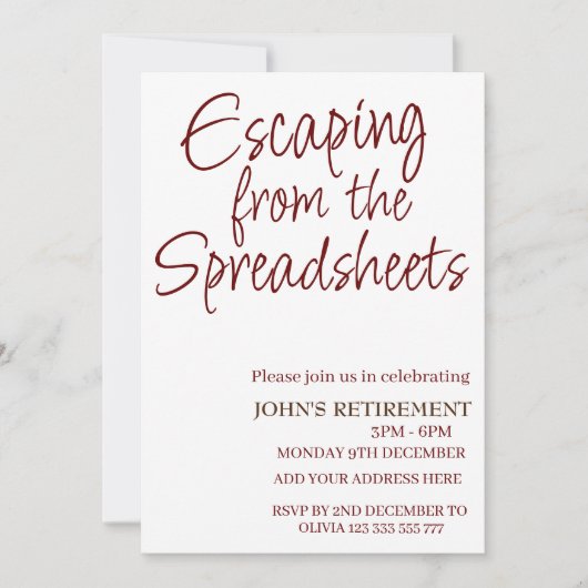 Ontsnappen uit de spreadsheets Funny Retirement Kaart (Voorkant)