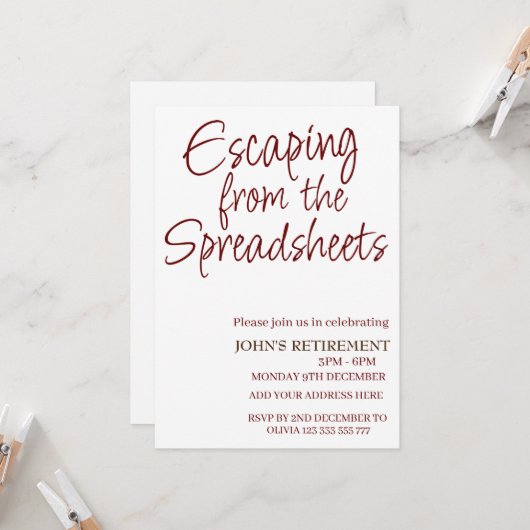 Ontsnappen uit de spreadsheets Funny Retirement Kaart (Voorkant / Achterkant in situ)