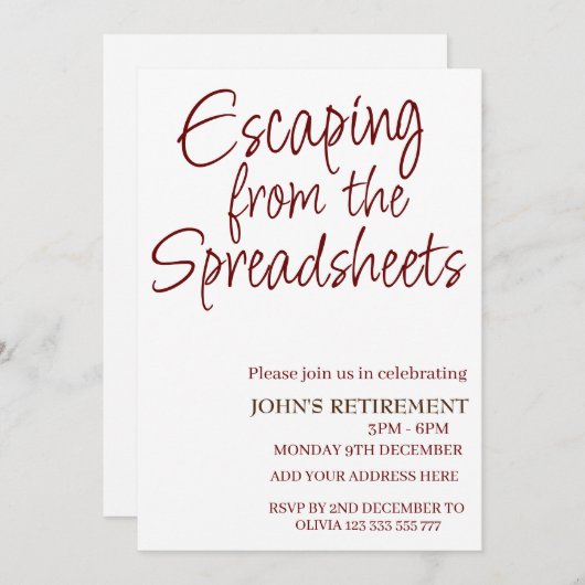 Ontsnappen uit de spreadsheets Funny Retirement Kaart (Voorkant / Achterkant)