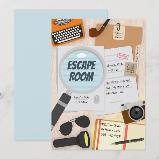 Ontsnappingskamer Detective Verjaardagsfeestuitnod Kaart (Voorkant / Achterkant)