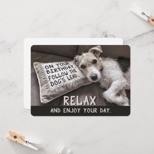 Ontspan als de hond Happy Birthday Kaarten (Voorkant / Achterkant in situ)