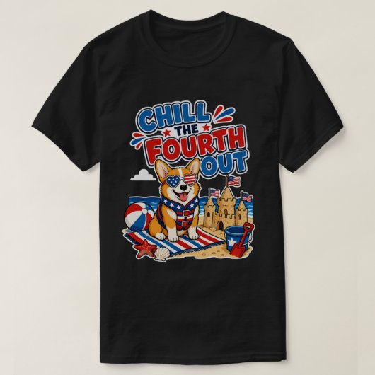 Ontspan de Vierde Patriottische Corgi T-shirt (Design voorkant)