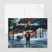 Ontspan en geniet van de rugzak met de reiziger on feestdagenkaart (Voorkant / Achterkant)