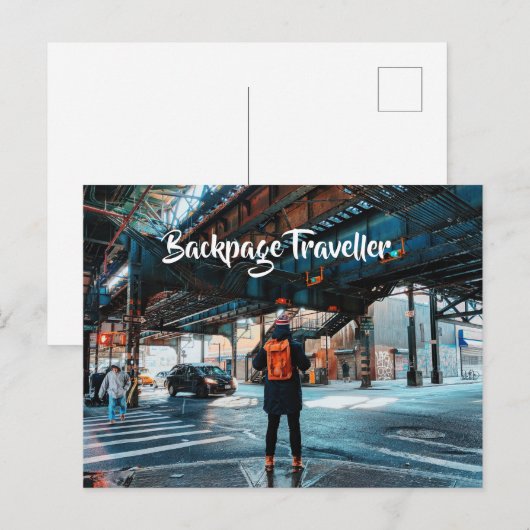 Ontspan en geniet van de rugzak met de reiziger on feestdagenkaart (Voorkant / Achterkant)