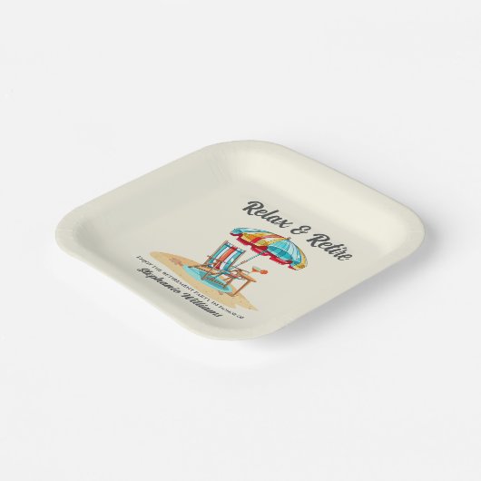 Ontspan en pensioneer Tropical Cocktail Beach Chai Papieren Bordje (Gebogen)