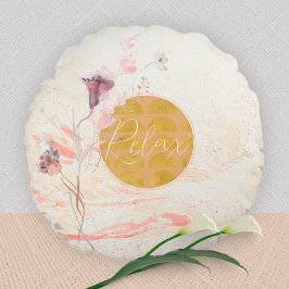 Ontspan Floral Golden Romantic Soft Colors Luxury Rond Kussen