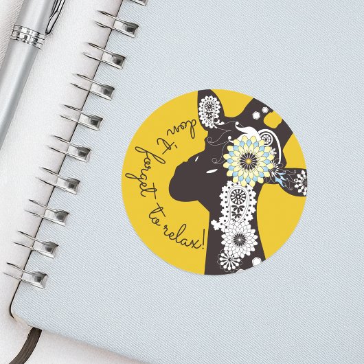Ontspan - Gele Funky Grappige Giraf Ronde Sticker
