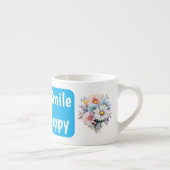 Ontspan glimlach wees blij gerbera bloemen blauw espresso kop (Rechts)