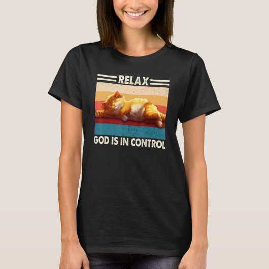 Ontspan God Is In Controle Kat T-shirt (Voorkant)