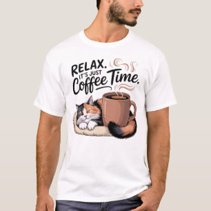 Ontspan het is gewoon koffietijd Mooie kat ontwerp T-shirt