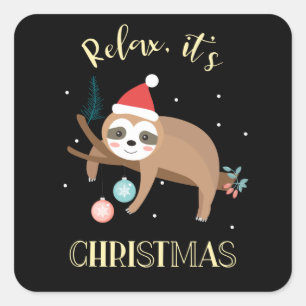 Ontspan het is kerst grappige luiaard vierkante sticker