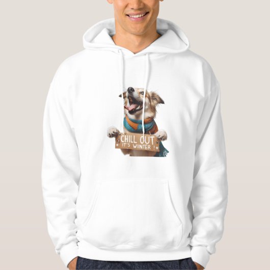 "Ontspan, het is winter! Enthousiaste hond Hoodie (Voorkant)