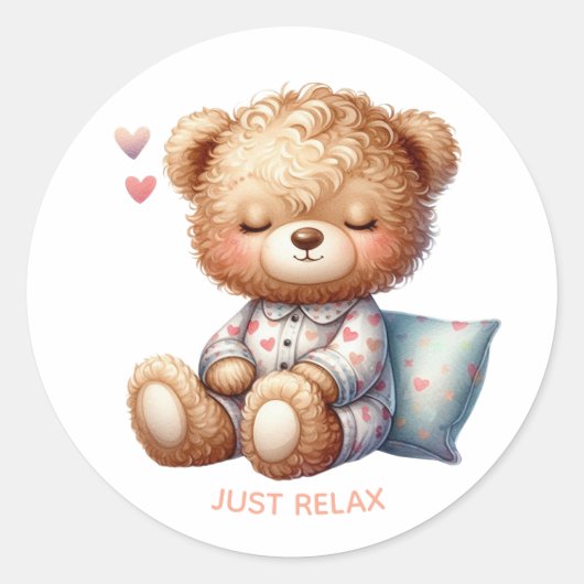 Ontspan je maar, slaperige teddy ronde sticker (Voorkant)