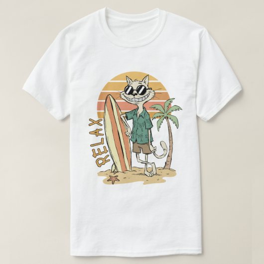 Ontspan Kat Surf Stemming T-shirt (Design voorkant)