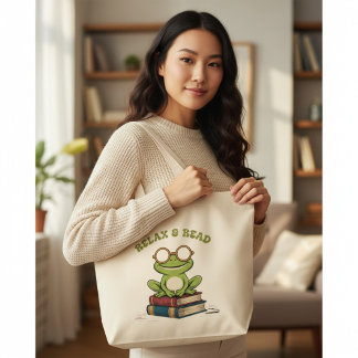 Ontspan & Lees Lieve Kikker op Boeken | Grappige B Grote Tote Bag