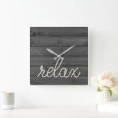 Ontspan tekst en nautische kabel op hout vierkante klok (Huis)