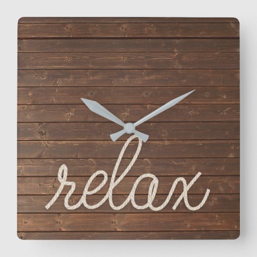 Ontspan tekst en nautische kabel op teak vierkante klok (Voorkant)