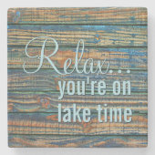 Ontspan u op het Quote Lake Time Stenen Onderzetter (Voorkant)