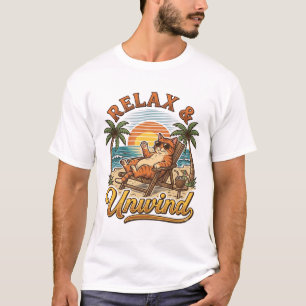 Ontspan & Uitwaaien Strand Kat Vintage Gravure Ont T-shirt