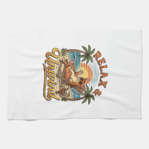 Ontspan & Uitwaaien Strand Kat Vintage Gravure Ont Theedoek