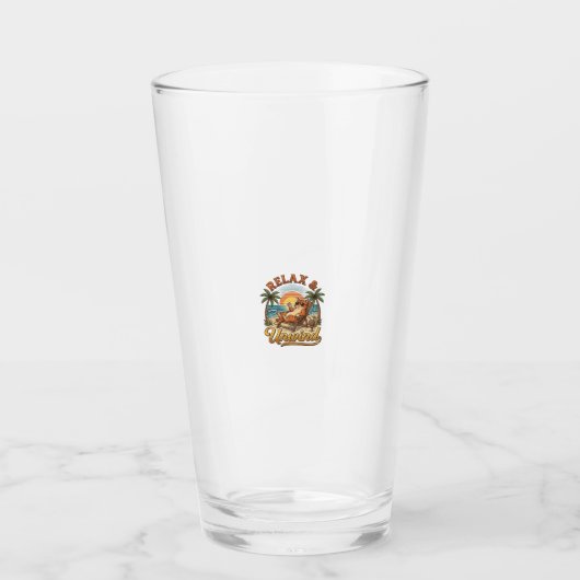 Ontspan & Uitwaaien Strandkat Vintage Gravure Ontw Glas (Voorkant)