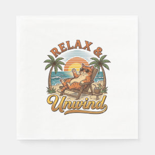 Ontspan & Uitwaaien Strandkat Vintage Gravure Ontw Servet