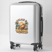 Ontspan & Uitwaaien Strandkat Vintage Gravure Ontw Sticker (Koffer)
