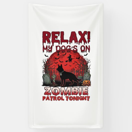 Ontspan Zombie Patrol Vanavond Hond Halloween Rode Spandoek (Verticaal)