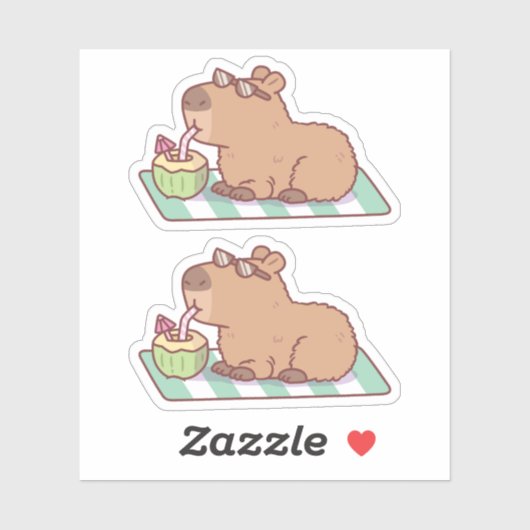 Ontspannen Capybara Drinkt Kokosnoot Sap Sticker (Vel)