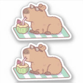 Ontspannen Capybara Drinkt Kokosnoot Sap Sticker (Voorkant)