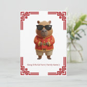Ontspannen Capybara Gong Xi Fa Cai Kaart (Staand voorkant)