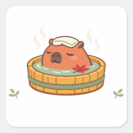 Ontspannen Capybara Onsen Warmwaterbron Vinyl Stic Vierkante Sticker