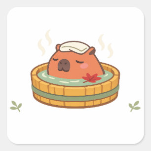 Ontspannen Capybara Onsen Warmwaterbron Vinyl Stic Vierkante Sticker