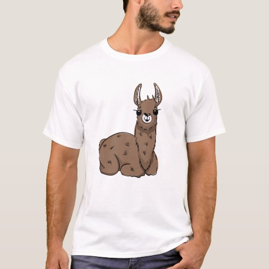 Ontspannen Cartoon Llama – Gezellig Dier T-shirt (Voorkant)