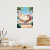 Ontspannen dikke kat in een kleurrijke hangmat poster (Keuken)