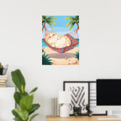 Ontspannen dikke kat in een kleurrijke hangmat poster (Thuiskantoor)