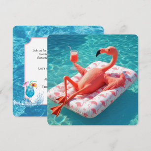 Ontspannen Flamingo Drijvend Op Een Zwembad Matras Kaart