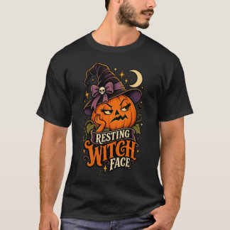 Ontspannen Heksengezicht Grappige Pompoen Hallowee T-shirt