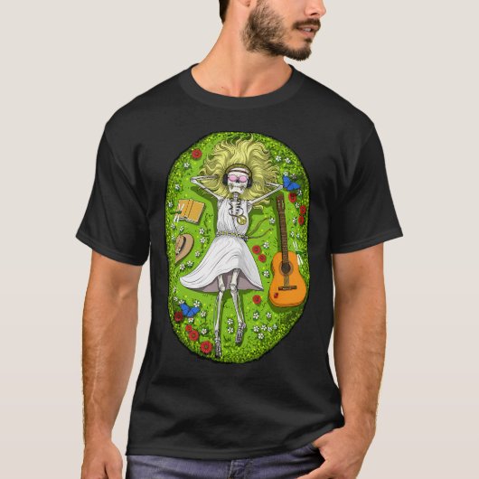 Ontspannen hippie skelet t-shirt (Voorkant)