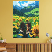 Ontspannen in het zonnebloemparadijs canvas afdruk (Insitu (Woonkamer))