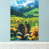 Ontspannen in het zonnebloemparadijs canvas afdruk (Insitu (Houten vloer))