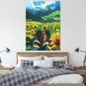 Ontspannen in het zonnebloemparadijs canvas afdruk (Insitu (Slaapkamer))